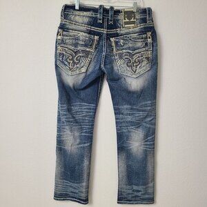 Rock Revival Kylo Straight Distressed Denim Jeans Size 34x32 Blue #1
